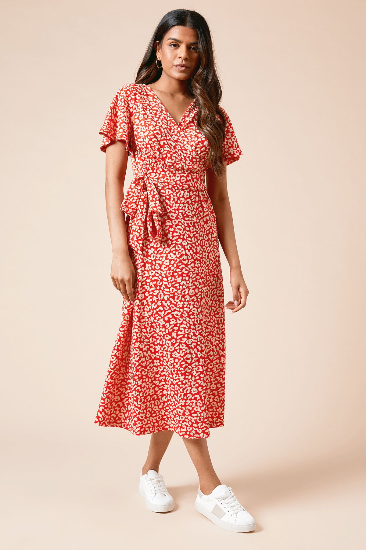 Dorothy Perkins Petite Animal Wrap Front Jersey Midi Dress Animal image 1