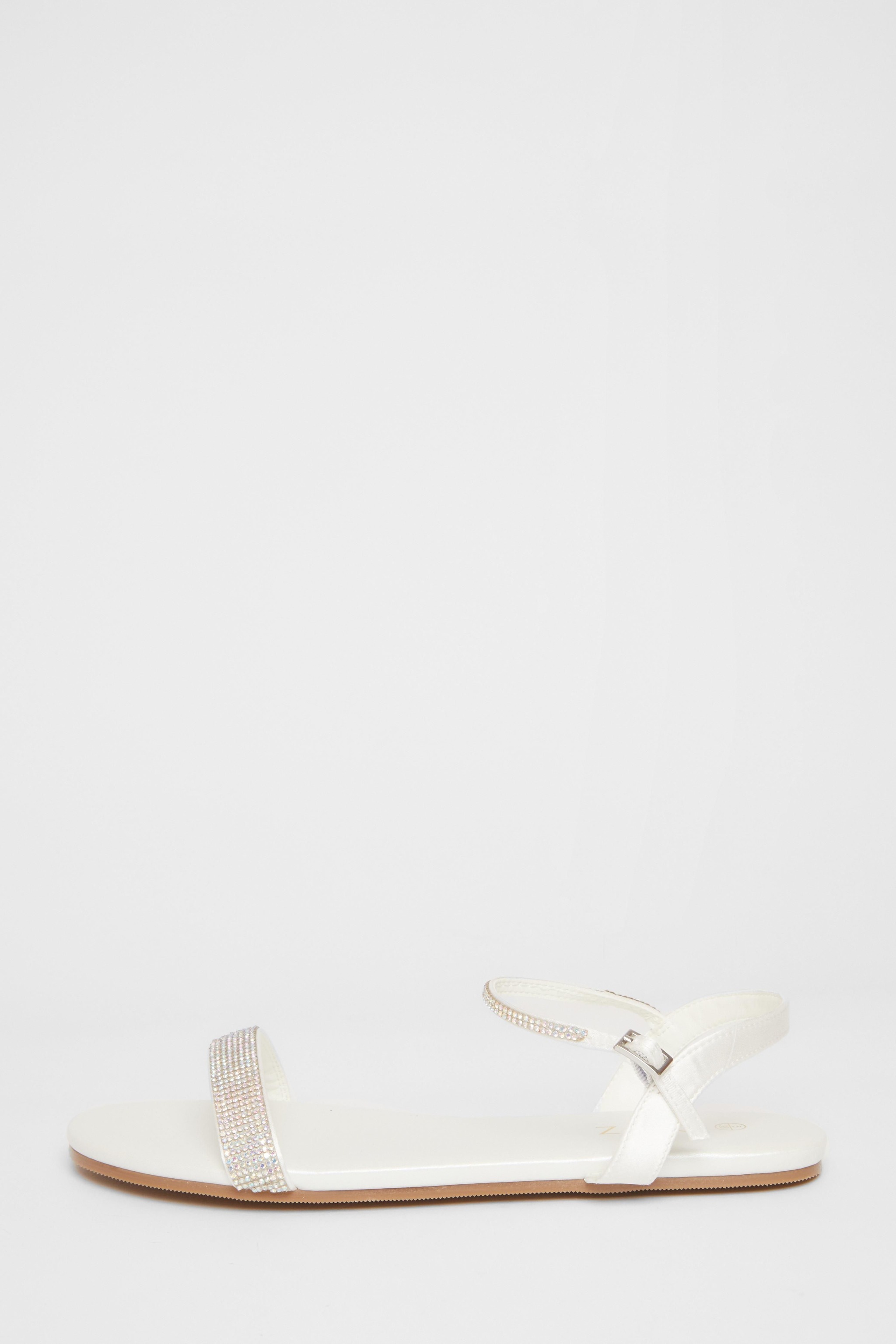 Quiz White Diamante Flat Sandals image 3