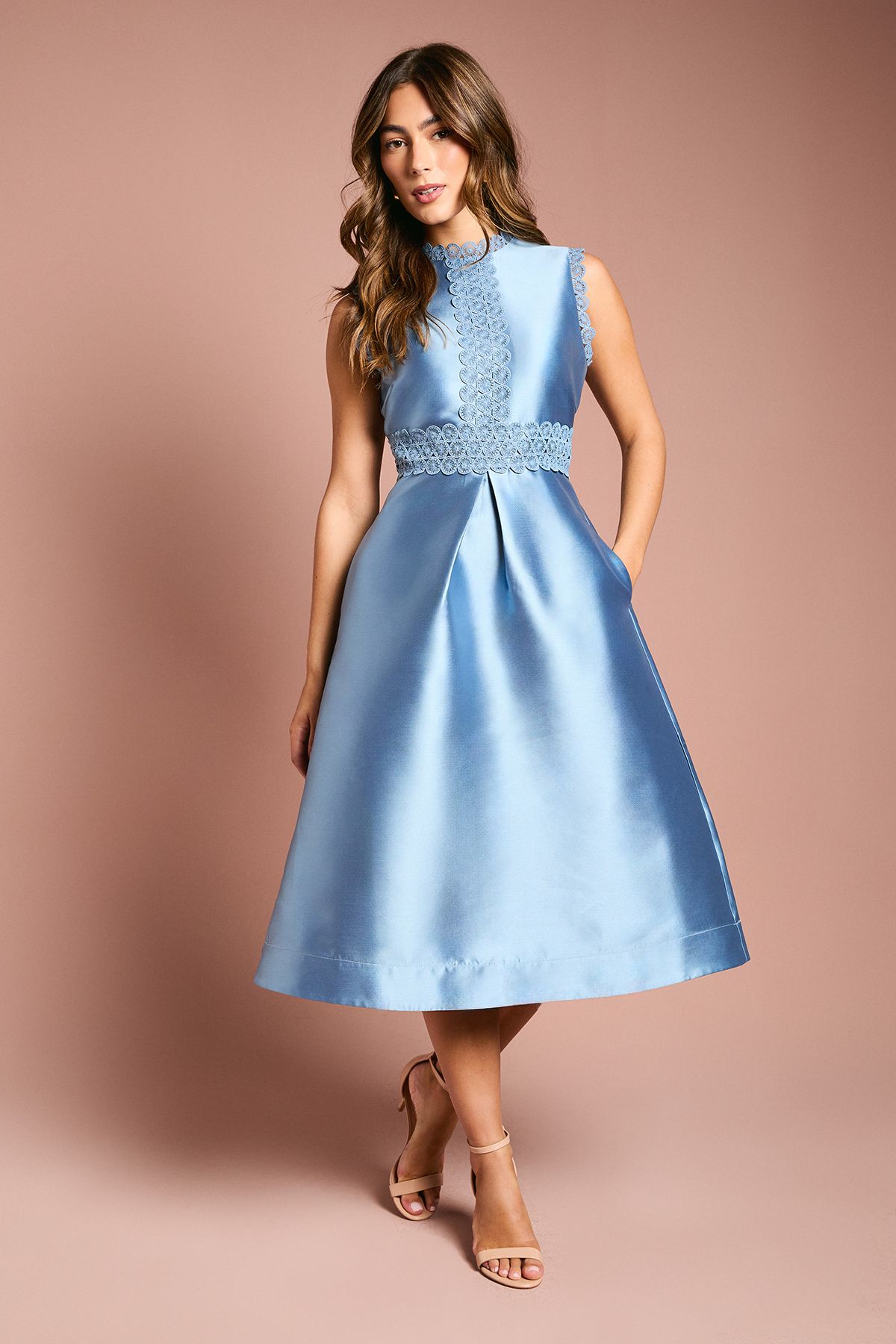 Coast Twill Lace Dress Dusty Blue