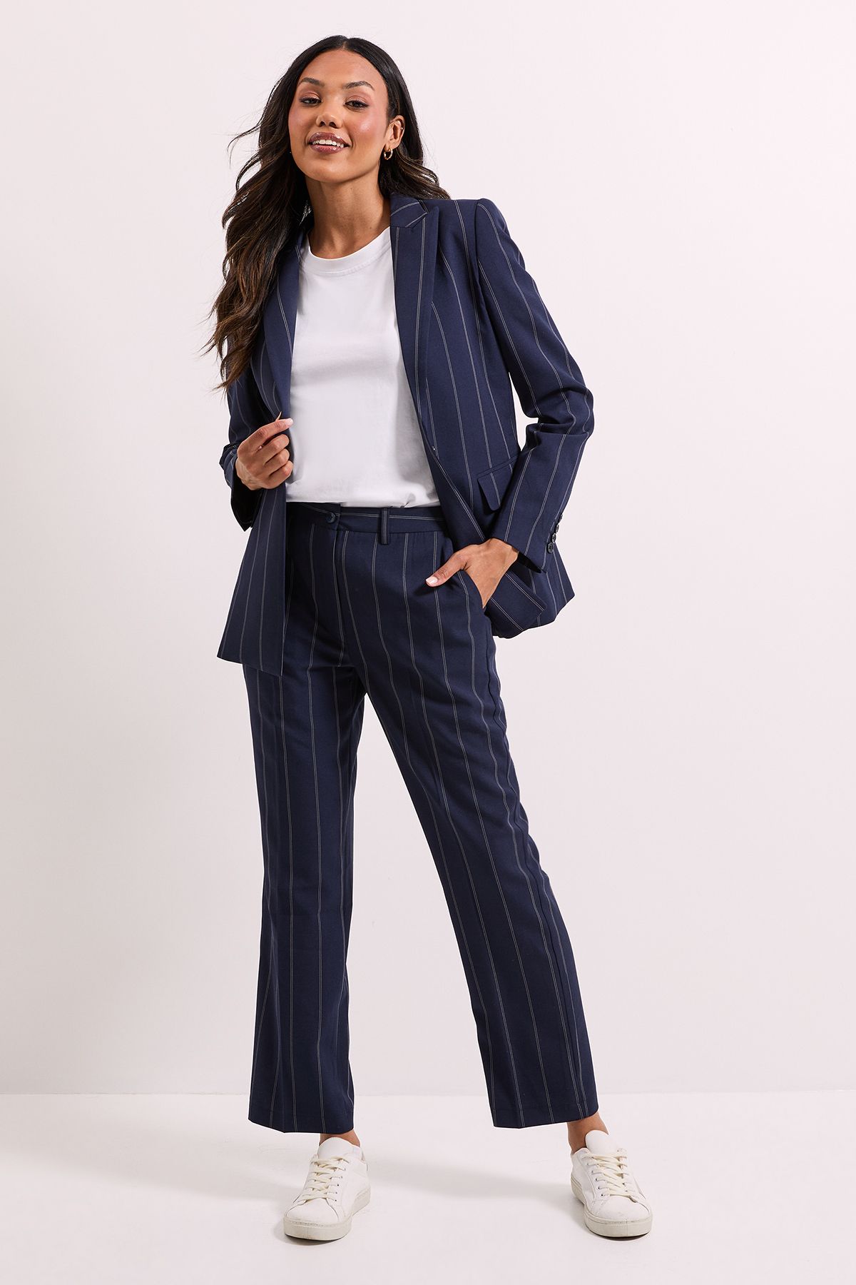 Dorothy Perkins Stripe Ankle Grazer Trouser Navy image 1