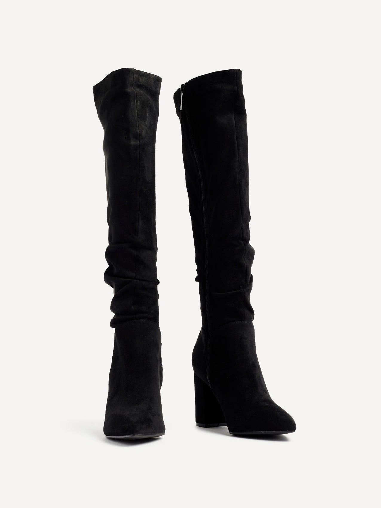 Linzi Nina Black Suede Block Heel Knee High Ruched Boot image 3