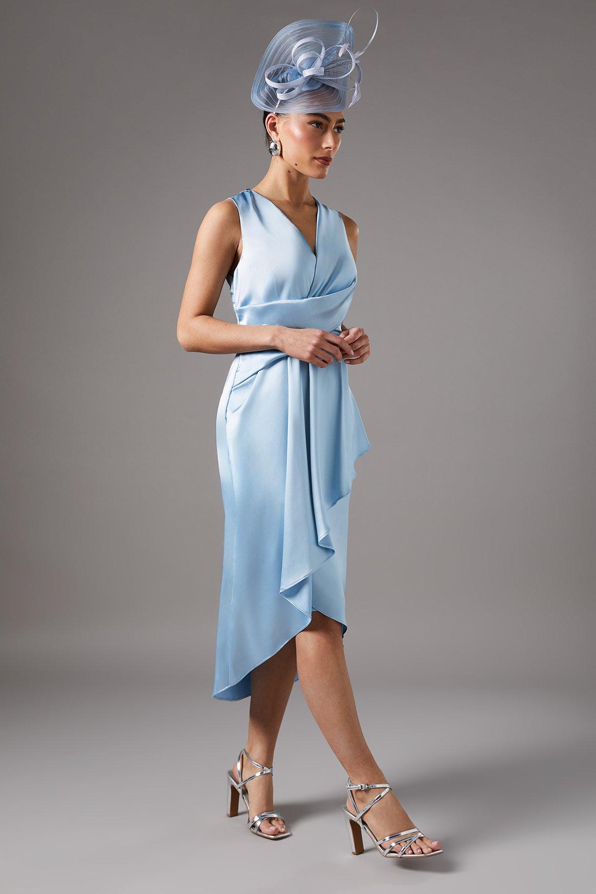 Coast V Neck Wrap Front Asymmetric Hem Midi Dress Powder Blue
