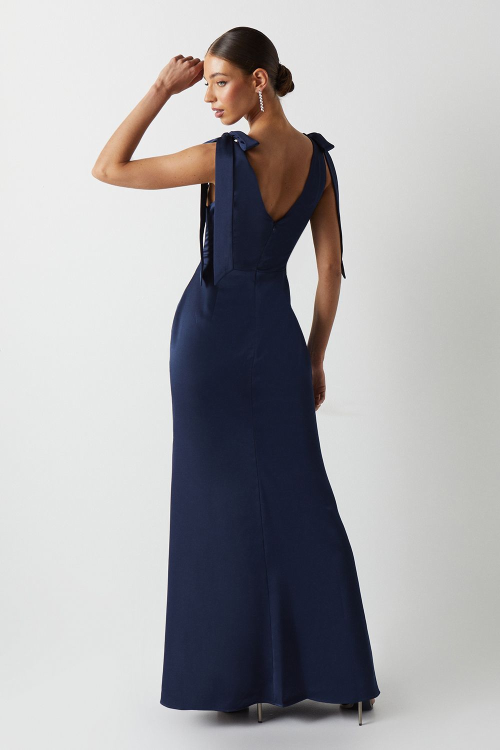 Coast Coast Honoured Satin Back Crepe V Neck Tie Shoulder Maxi Bridesmaid Dress Navy image 3
