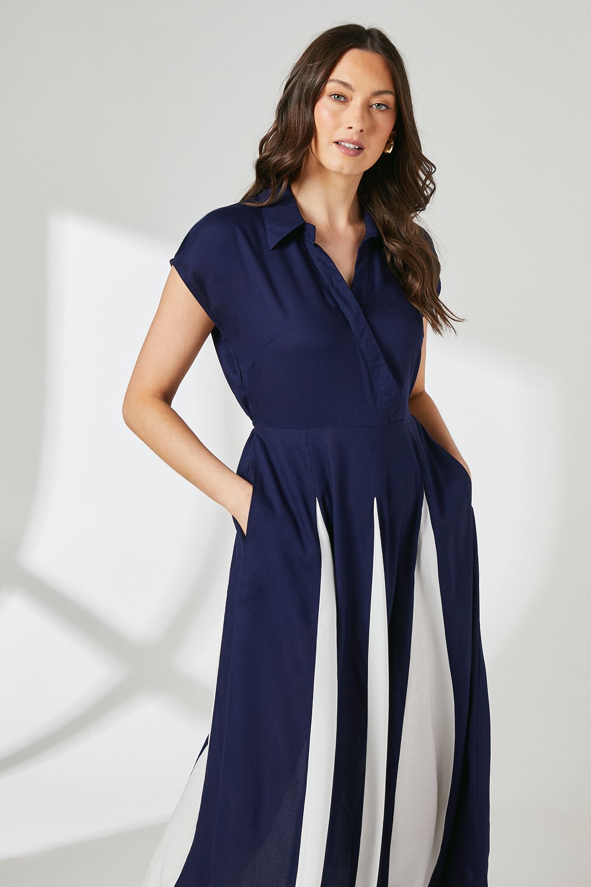 Principles Navy Contrast Detail Wrap Bodice Shirt Dress Navy image 2