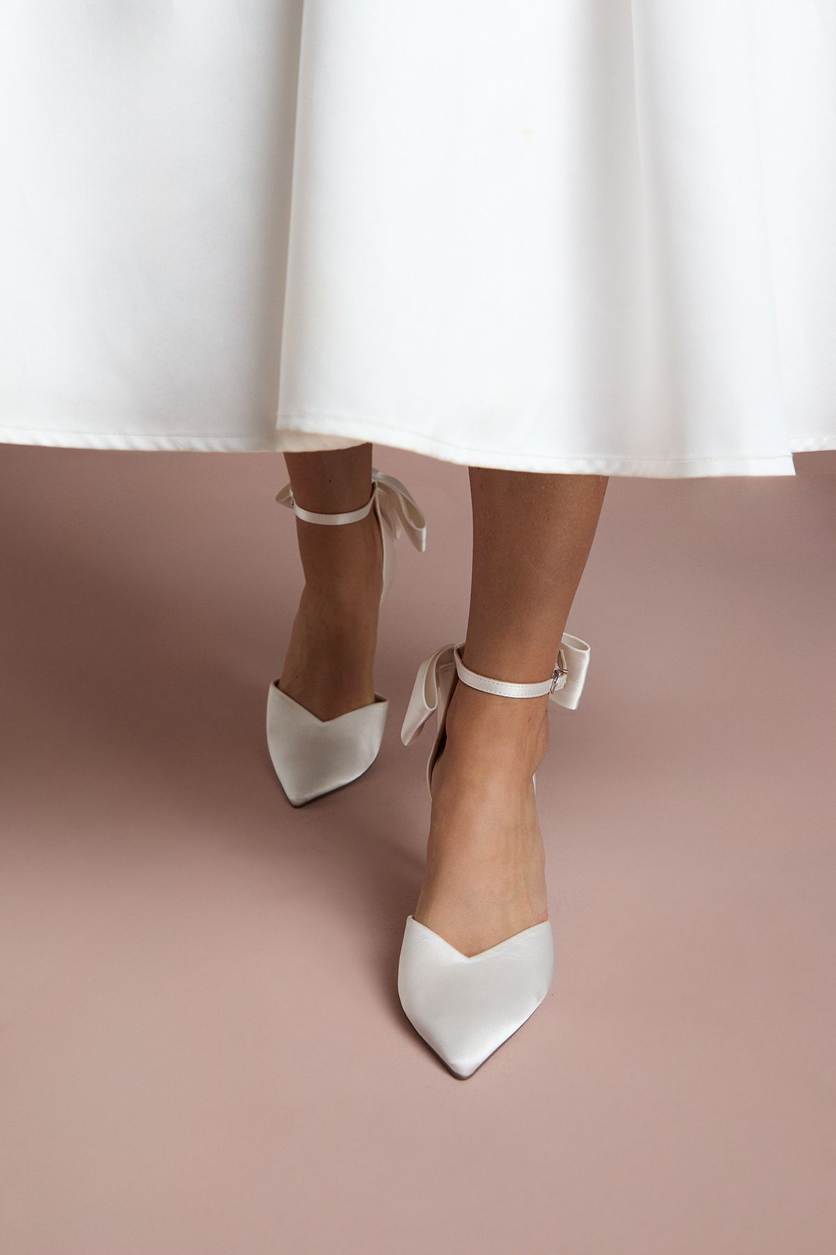 Coast Bridal Kittie Satin Bow Pointed High Stiletto Heel Comfort Sock Court Shoes White image 2