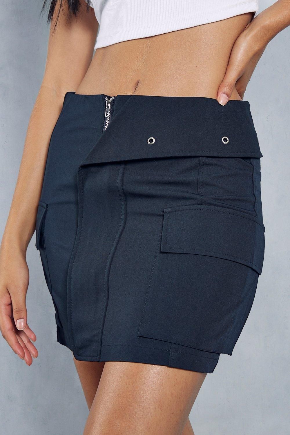 MissPap Folded Waist Pocket Detail Mini Skirt Navy image 2
