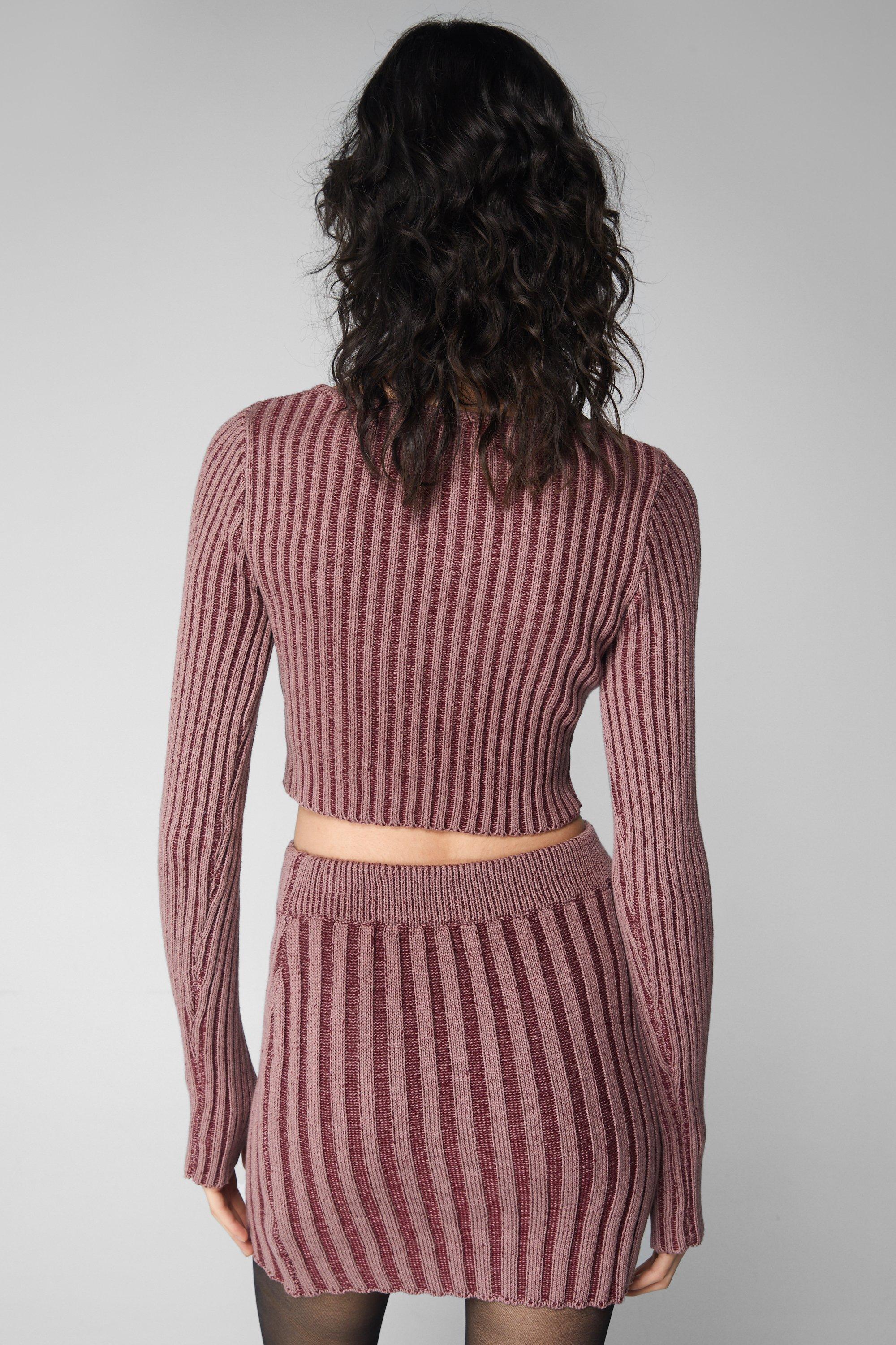 NastyGal Acid Wash Cut Out Detail Ribbed Knit Two Piece Set Mauve image 4