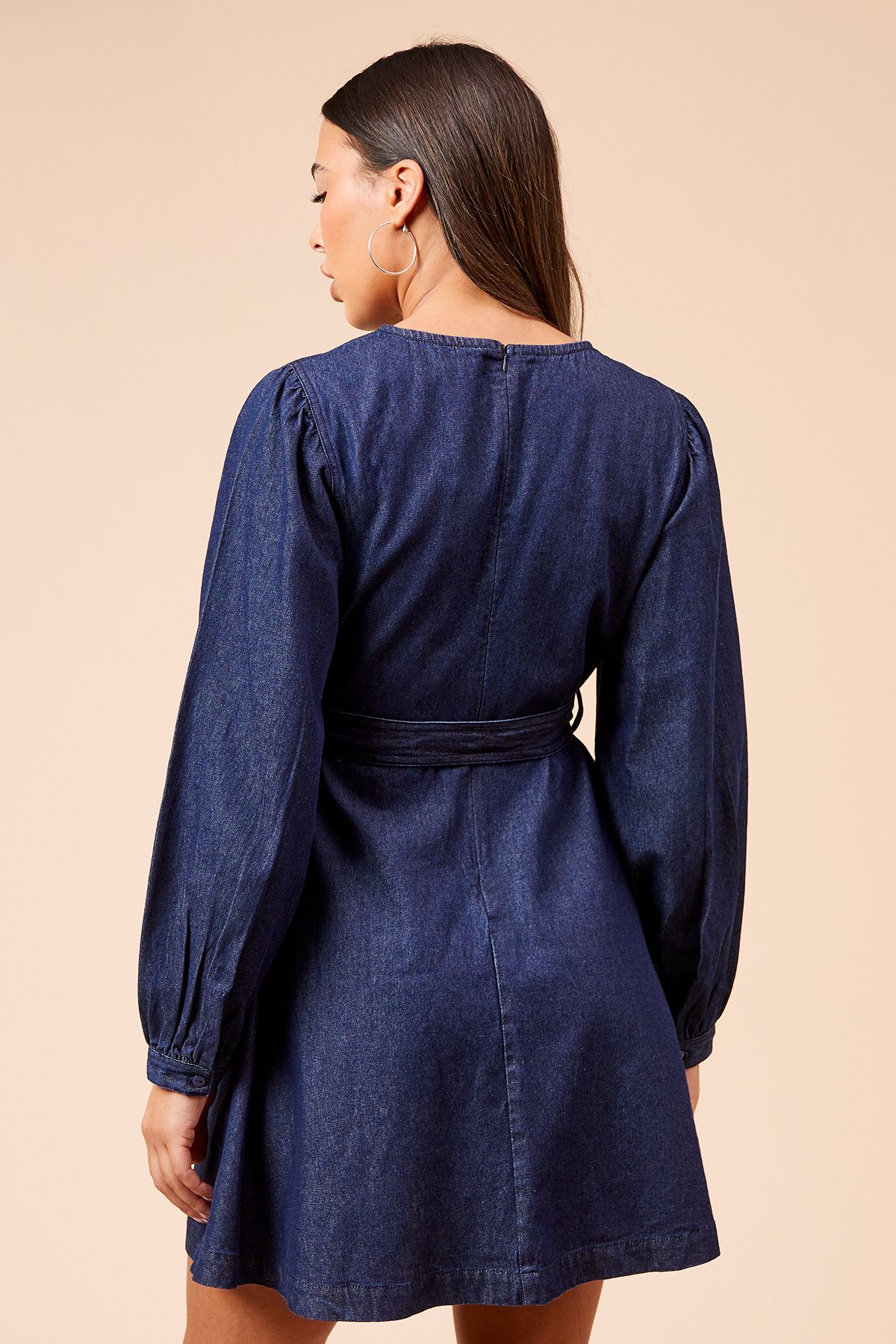 Dorothy Perkins Chambray Seamed Front Detail Mini Dress Indigo image 3