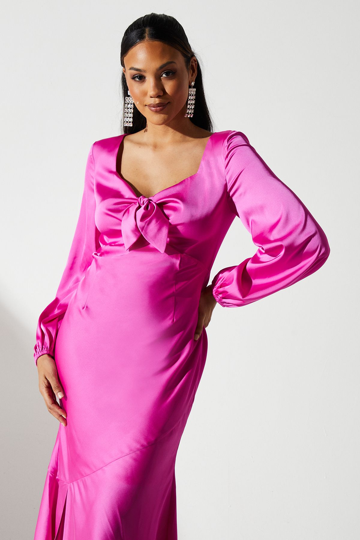 Coast Knot Front Satin Slip Dress Pink image 2