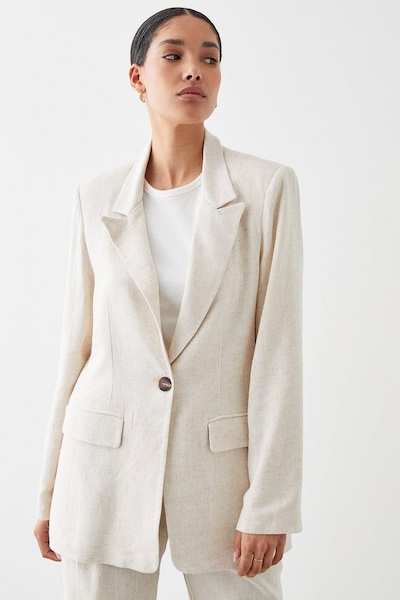 Dorothy Perkins Linen Blend Single Breasted Blazer Stone