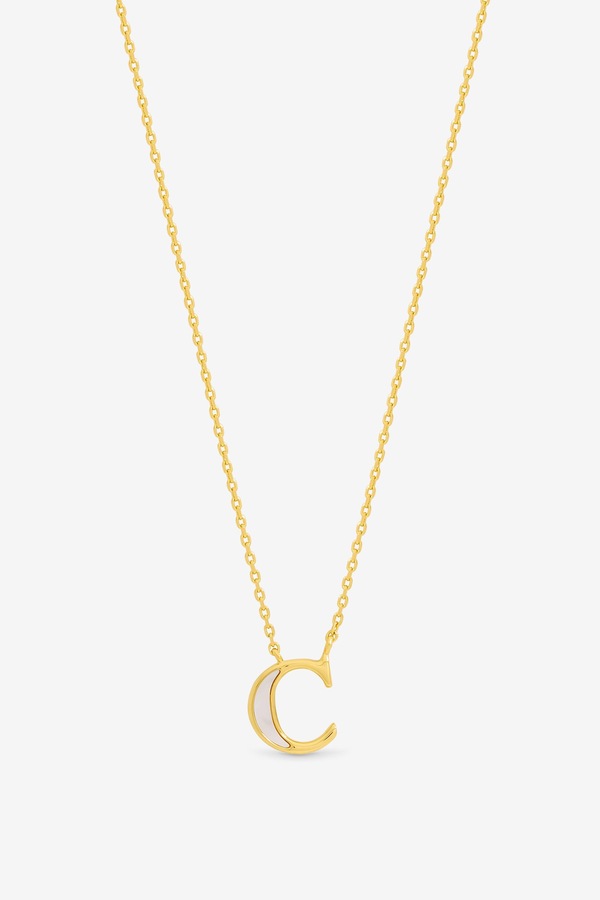 Inicio 14K Gold Plated and Mother of Pearl Initial Pendant - C - Gift Pouch