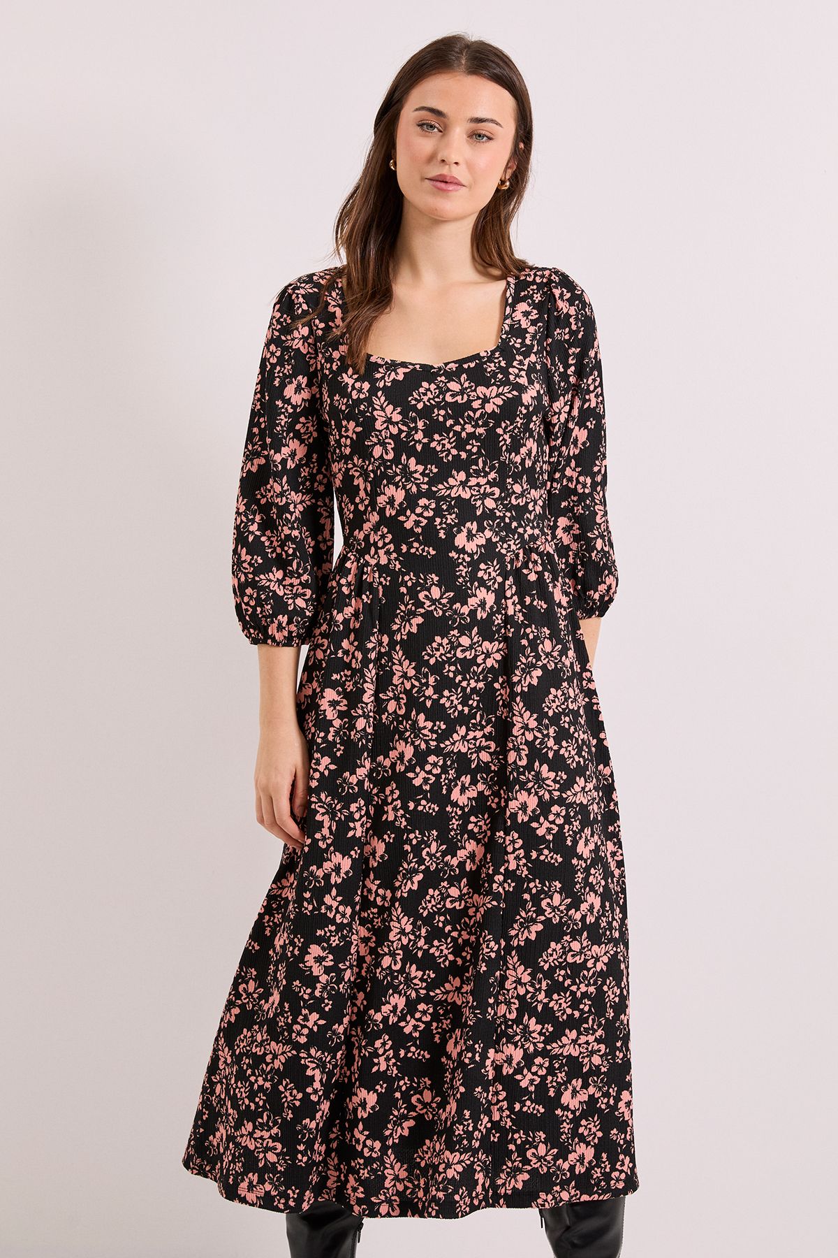 Dorothy Perkins Floral Sweetheart Neck Dropped Waist Seam Jersey Midi Dress Floral image 2
