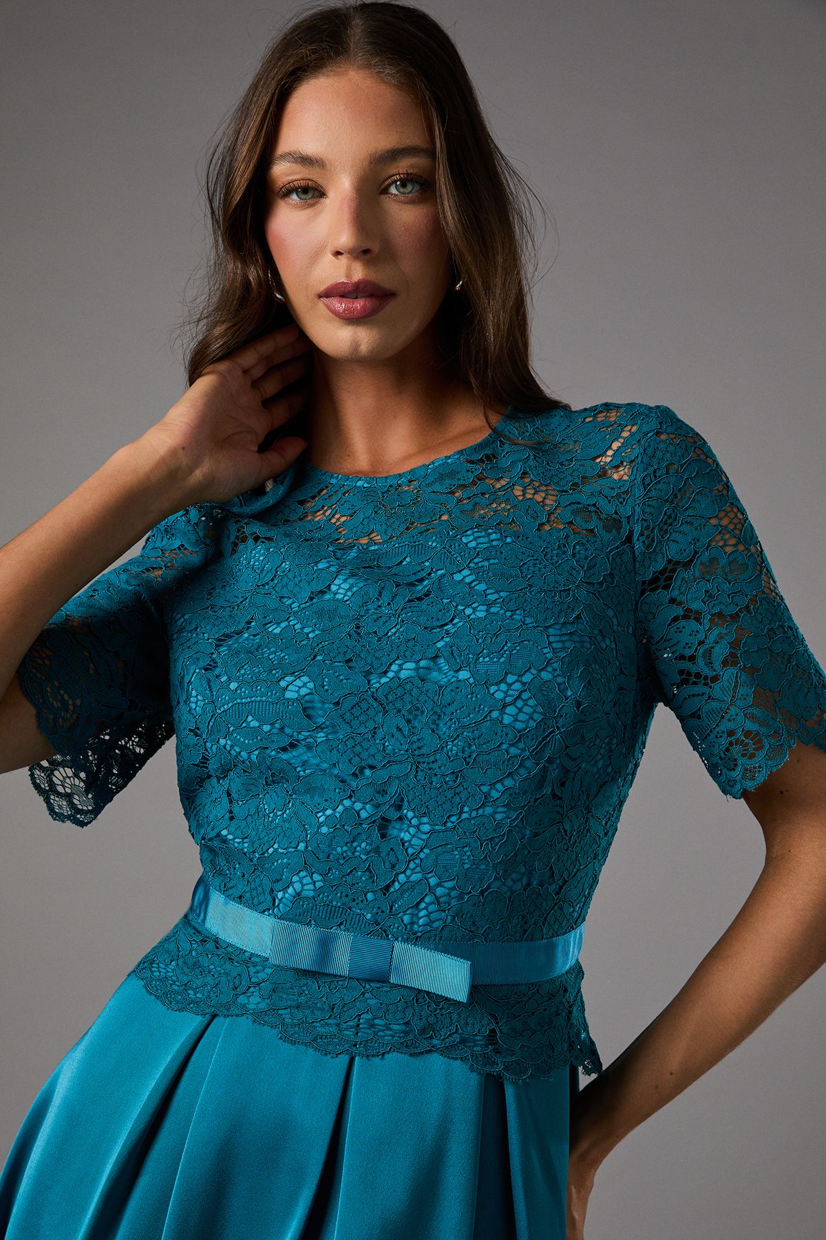 Coast Lace And Crepe Full Skirted Midi Dress Teal image 4