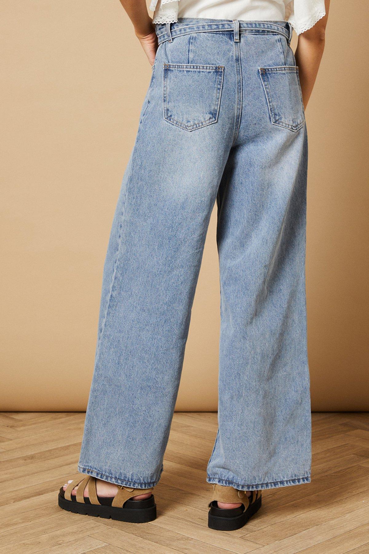 Oasis Denim Wide Leg Jean With Self Tie Light Wash image 3