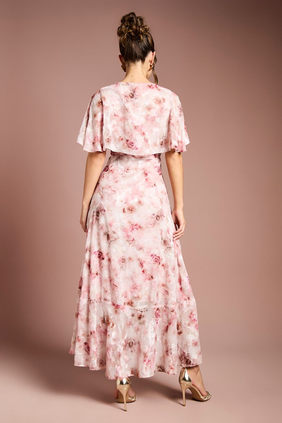 Coast Printed Satin Jacquard Twist Front Midi Dress Blush image 3