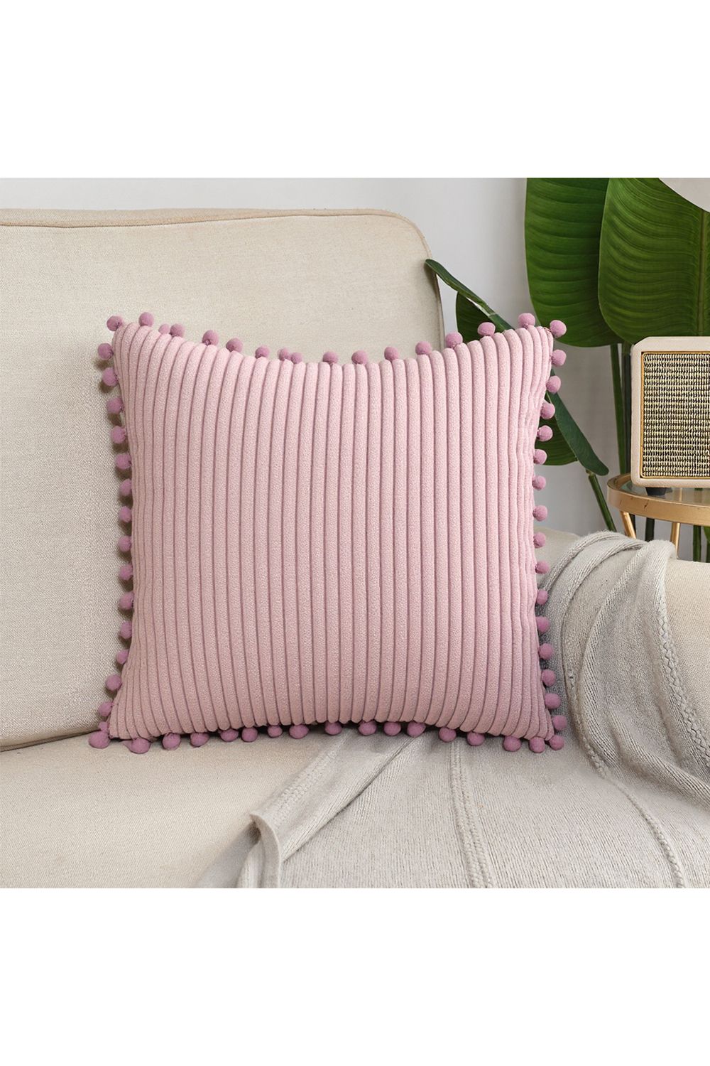 Living and Home Polyester Cushion Cover with Pom-Pom Trim image 10