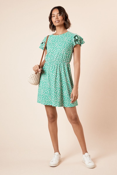 Dorothy Perkins Green Ditsy Double Angel Sleeve Jersey Mini Dress Green