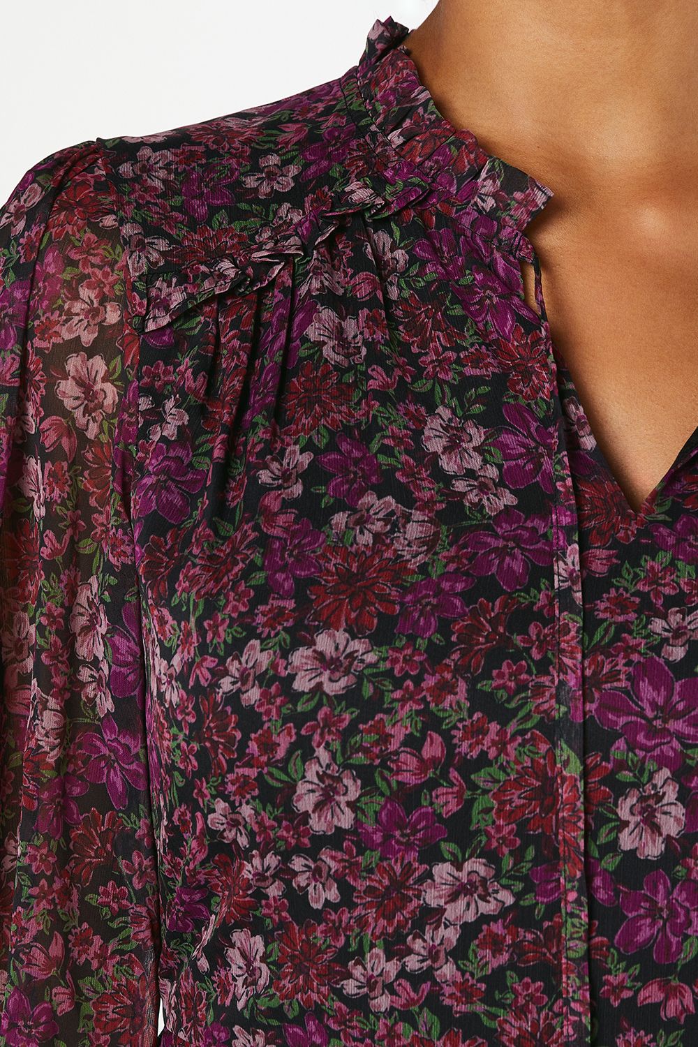 Dorothy Perkins Pink Floral Chiffon Ruffle Hem Long Sleeve Mini Dress Floral image 5