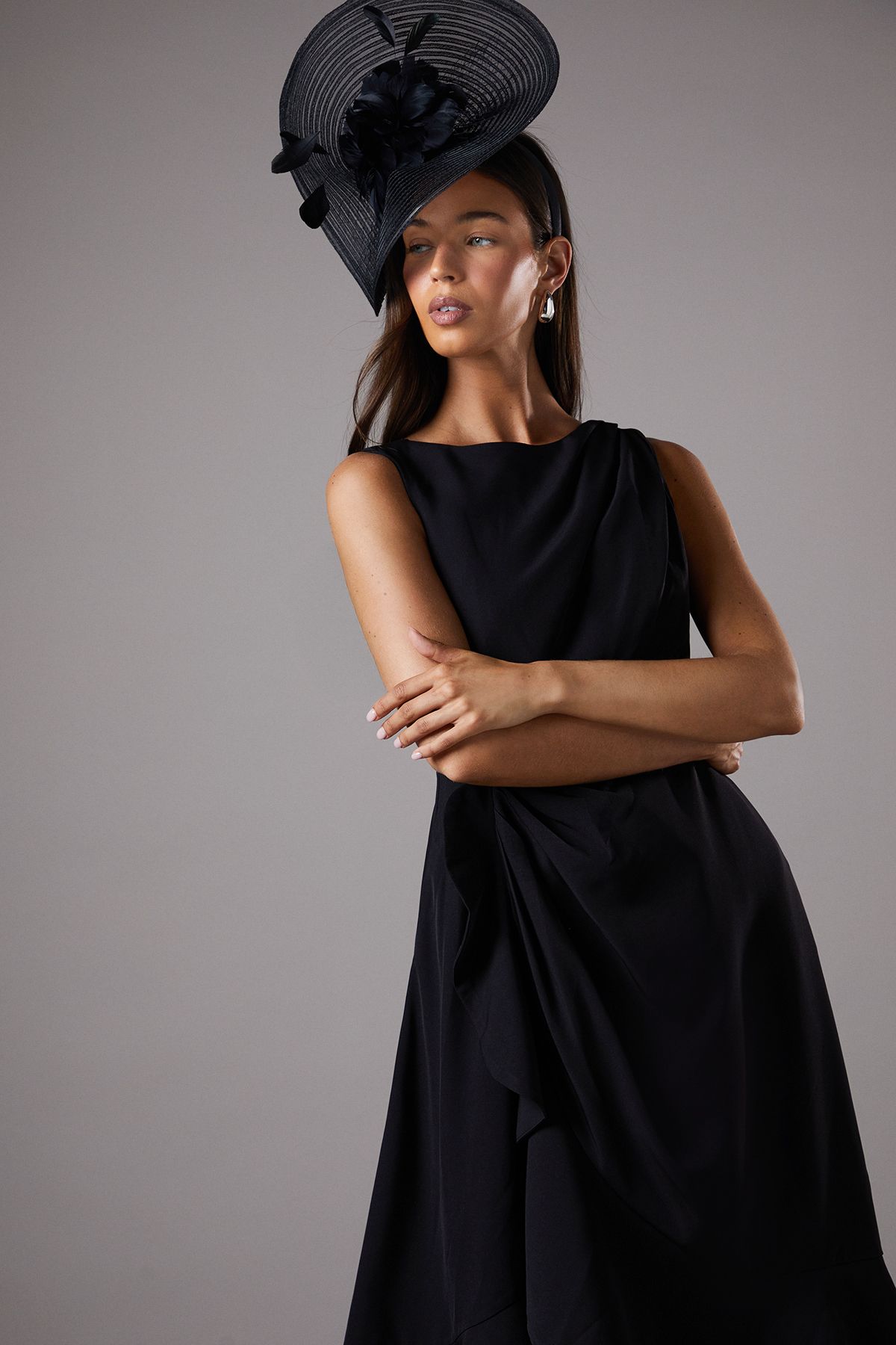 Coast Crepe Ruffle Dress With Low Back Black image 2
