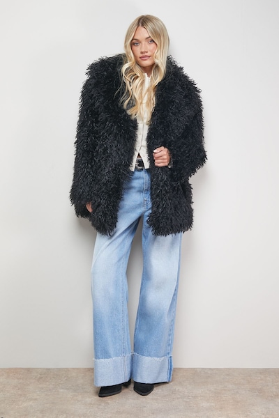 Oasis Mongolian Faux Fur Short Coat Black