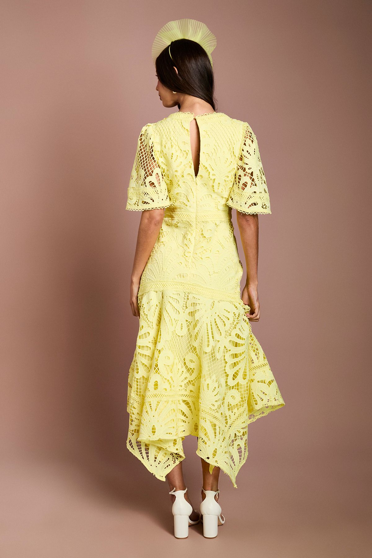 Coast Placement Lace Hanky Hem Dress Lemon image 3