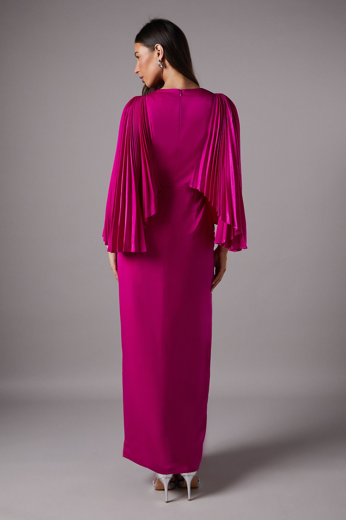 Coast Short Sleeve Pleated Cape Satin Maxi Dress Magenta image 3