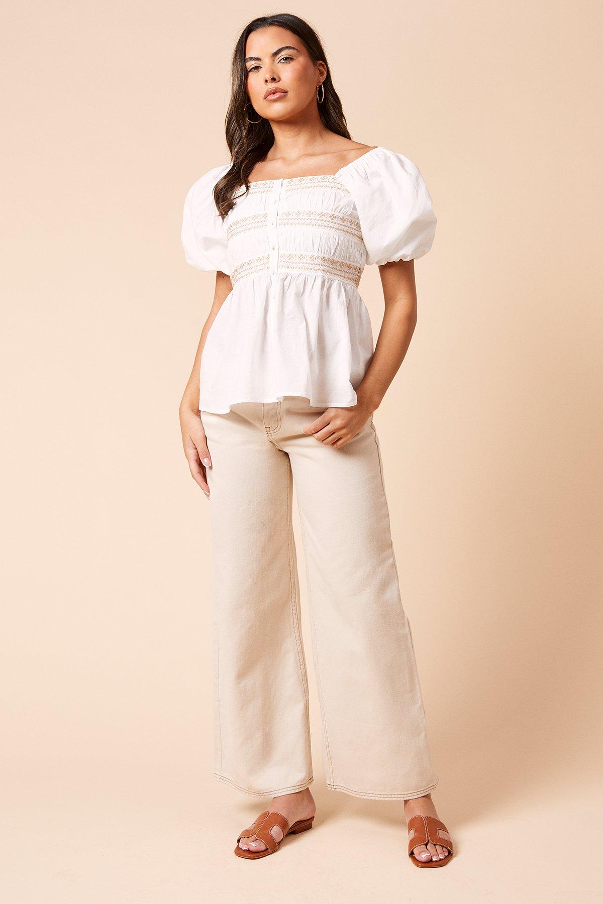 Dorothy Perkins Embroidered Button Front Top Taupe image 2