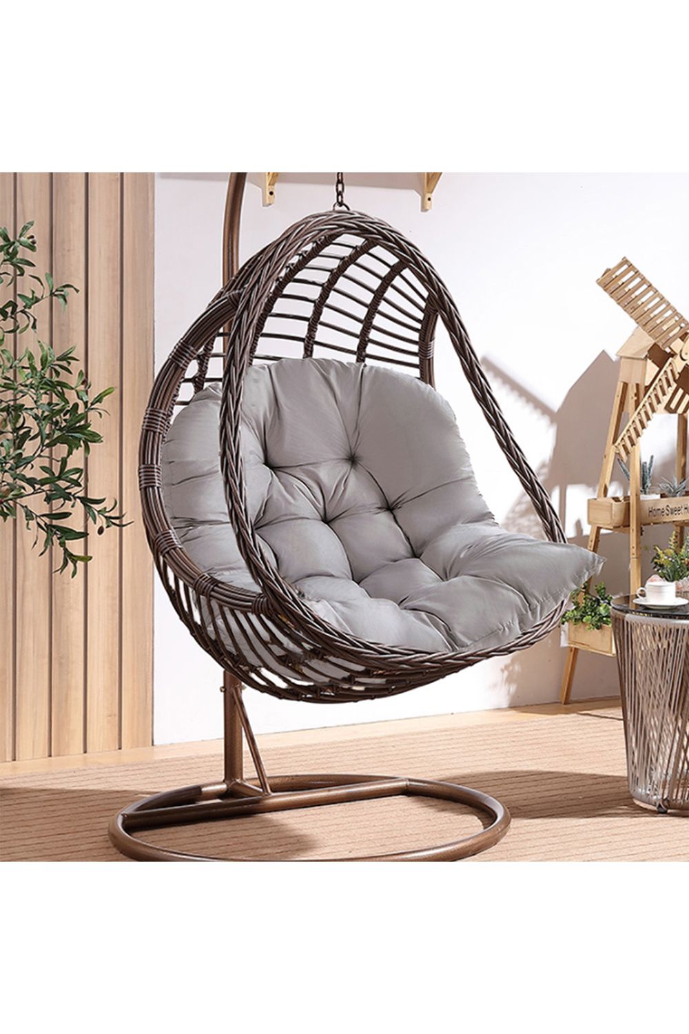Living and Home 80cm W x 108cm H Light Grey Hanging Egg Swing Chair Cushion image 5