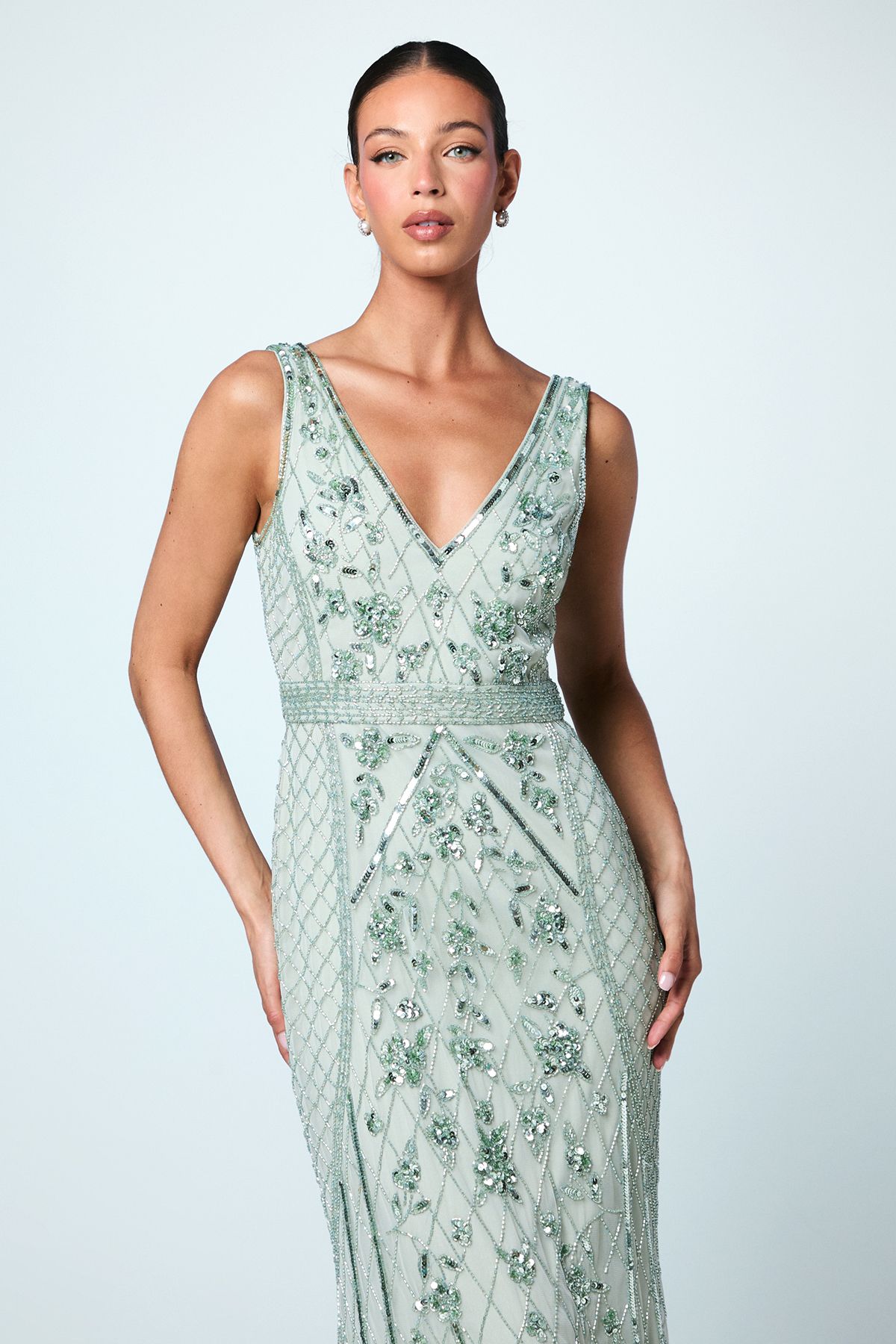 Coast Plunge Floral Embellished Bridesmaid Dress Sage image 2