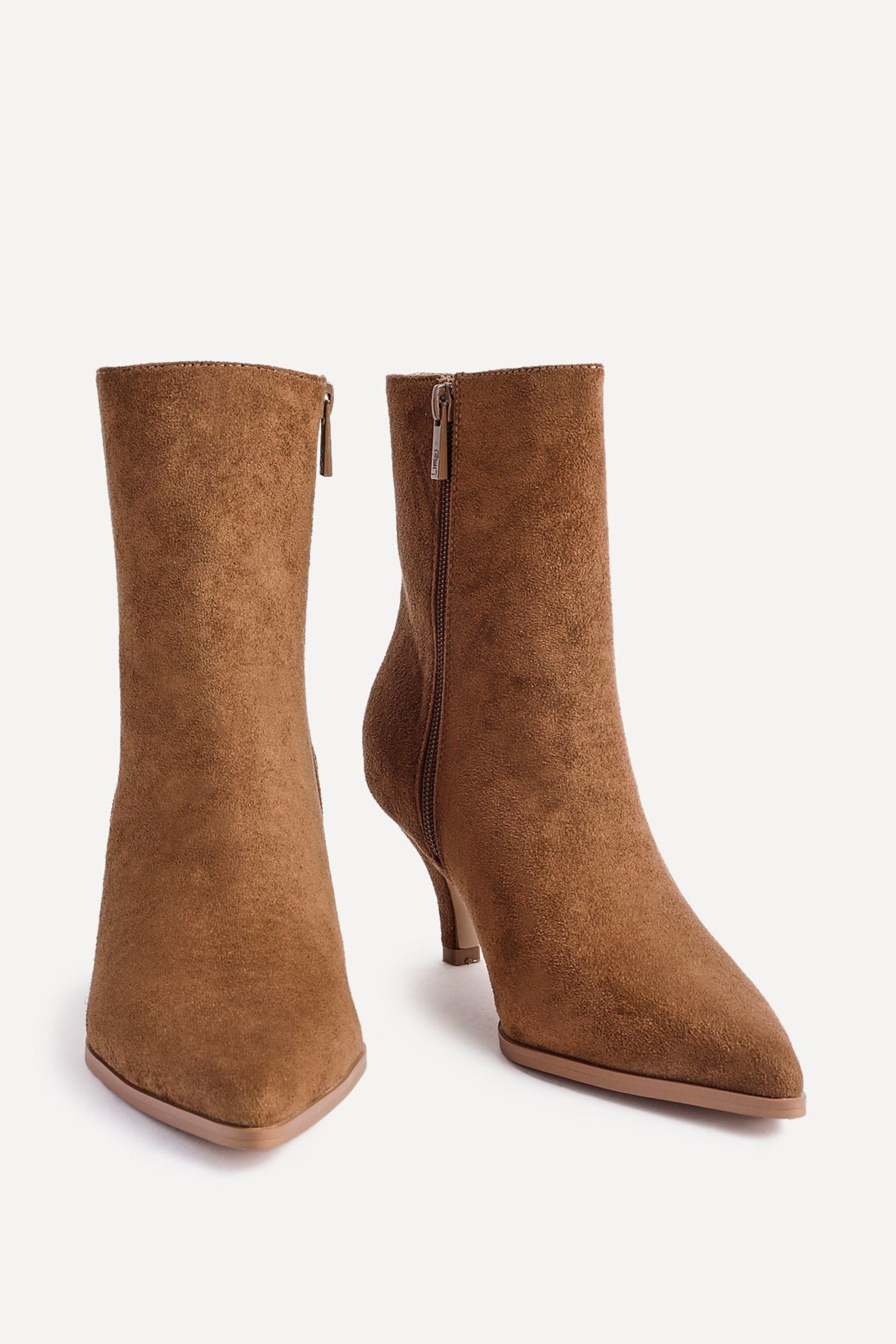 Linzi Pursuit Tan Faux Suede Heeled Pointed Ankle Boot image 3