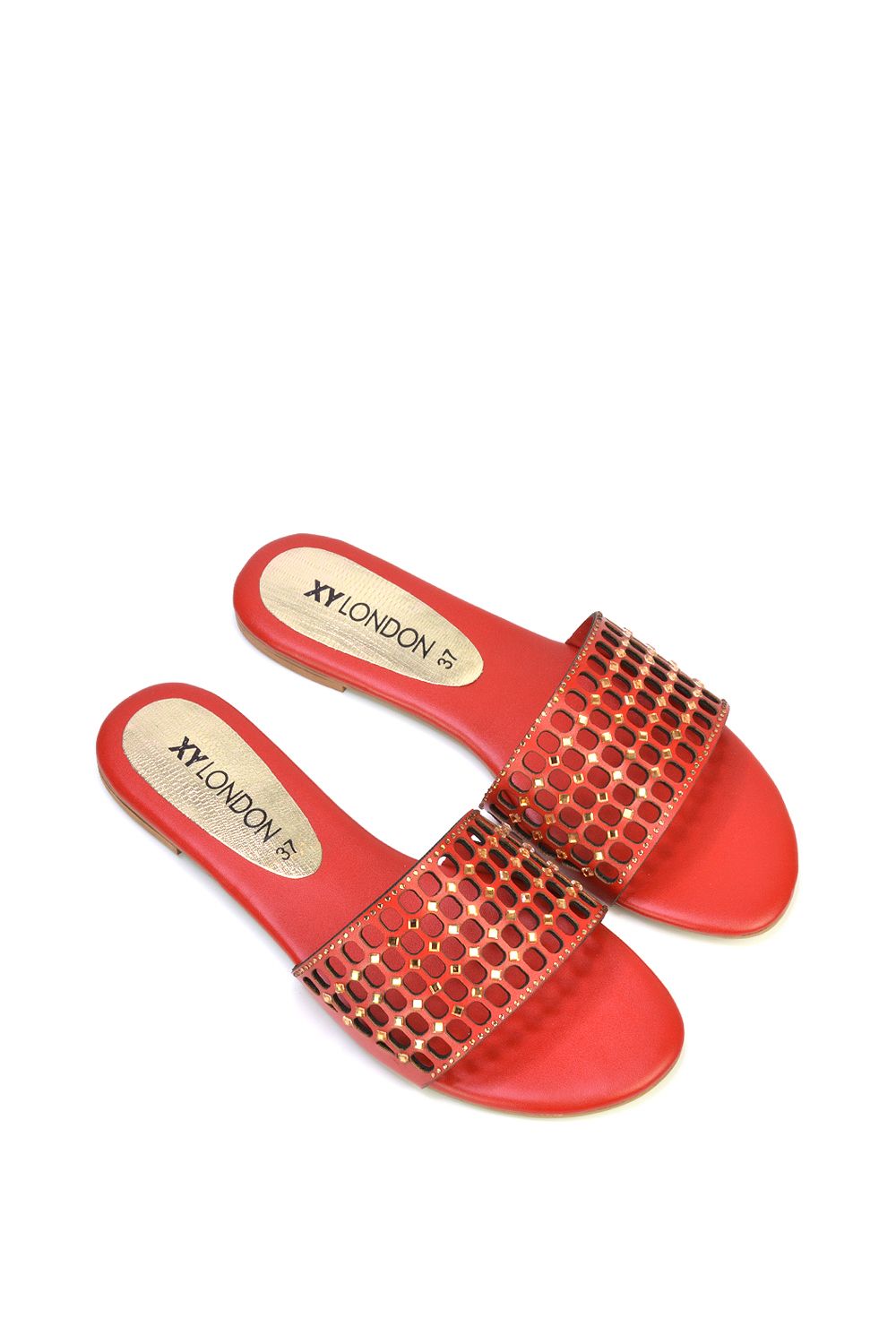 XY London 'Abbie' Mesh Strappy Diamante Slip On Flat Sandals Sliders image 2