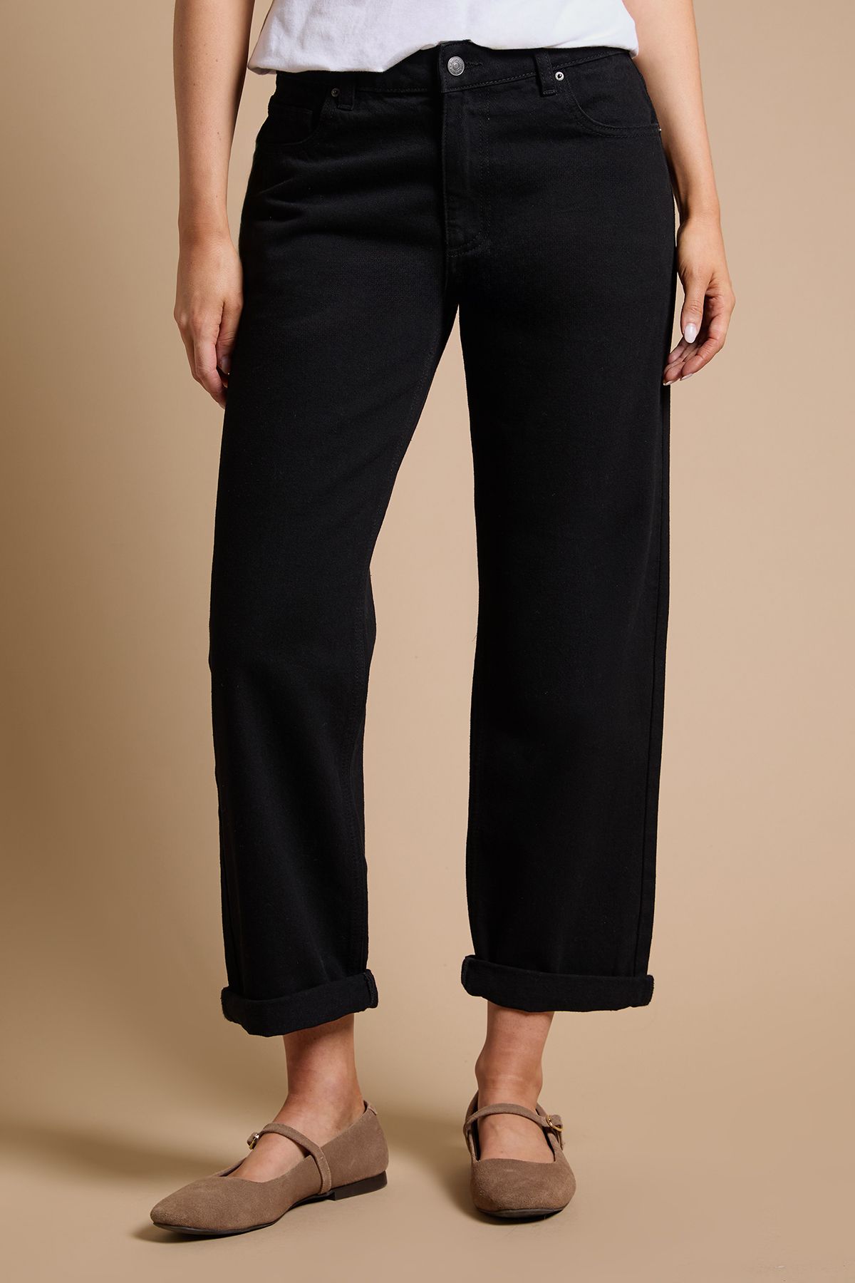 Dorothy Perkins Boyfriends Ankle Grazer Fold Up Jeans Black