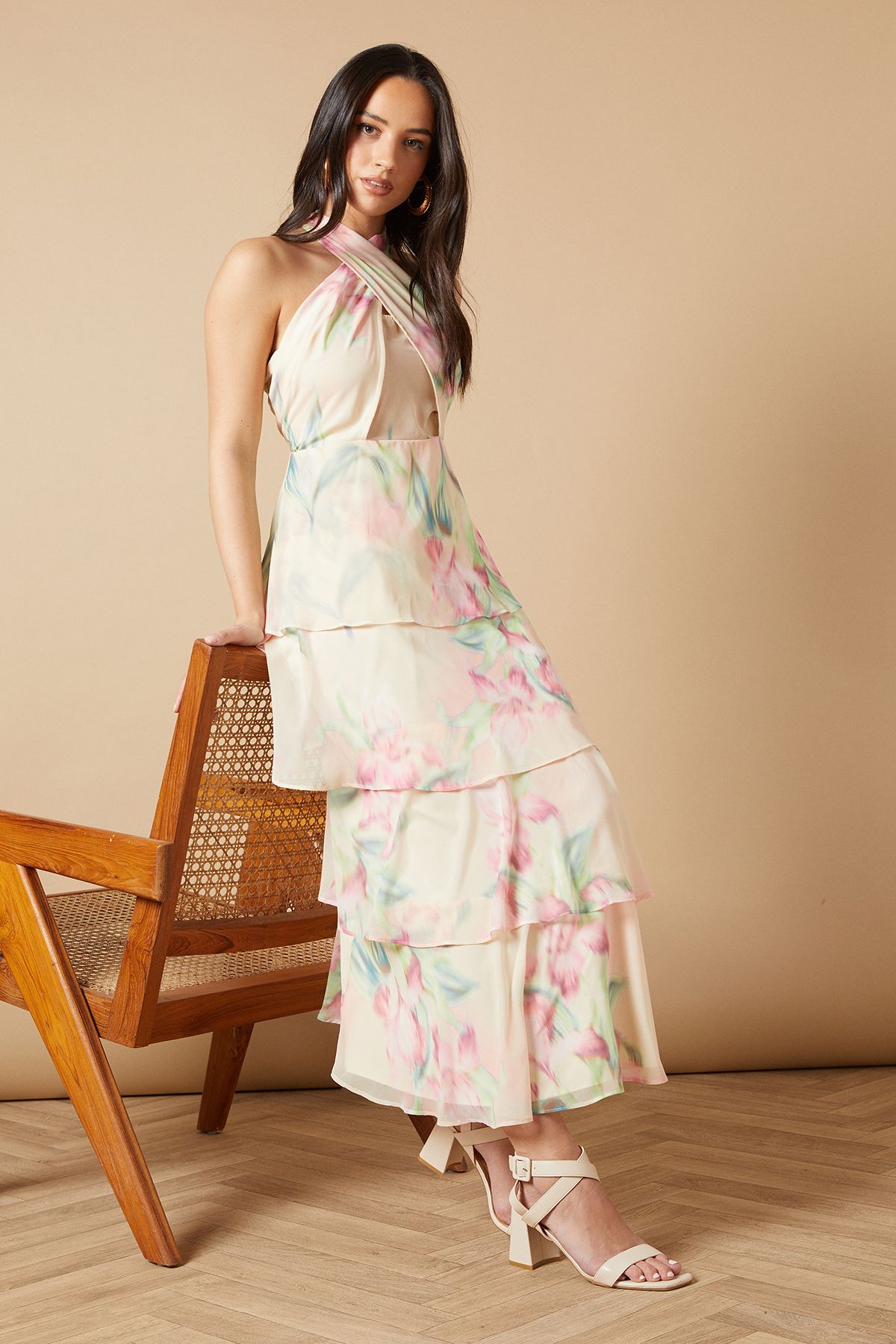 Oasis Millie Covered Buckle Medium Block Heeled Sandals Beige image 3