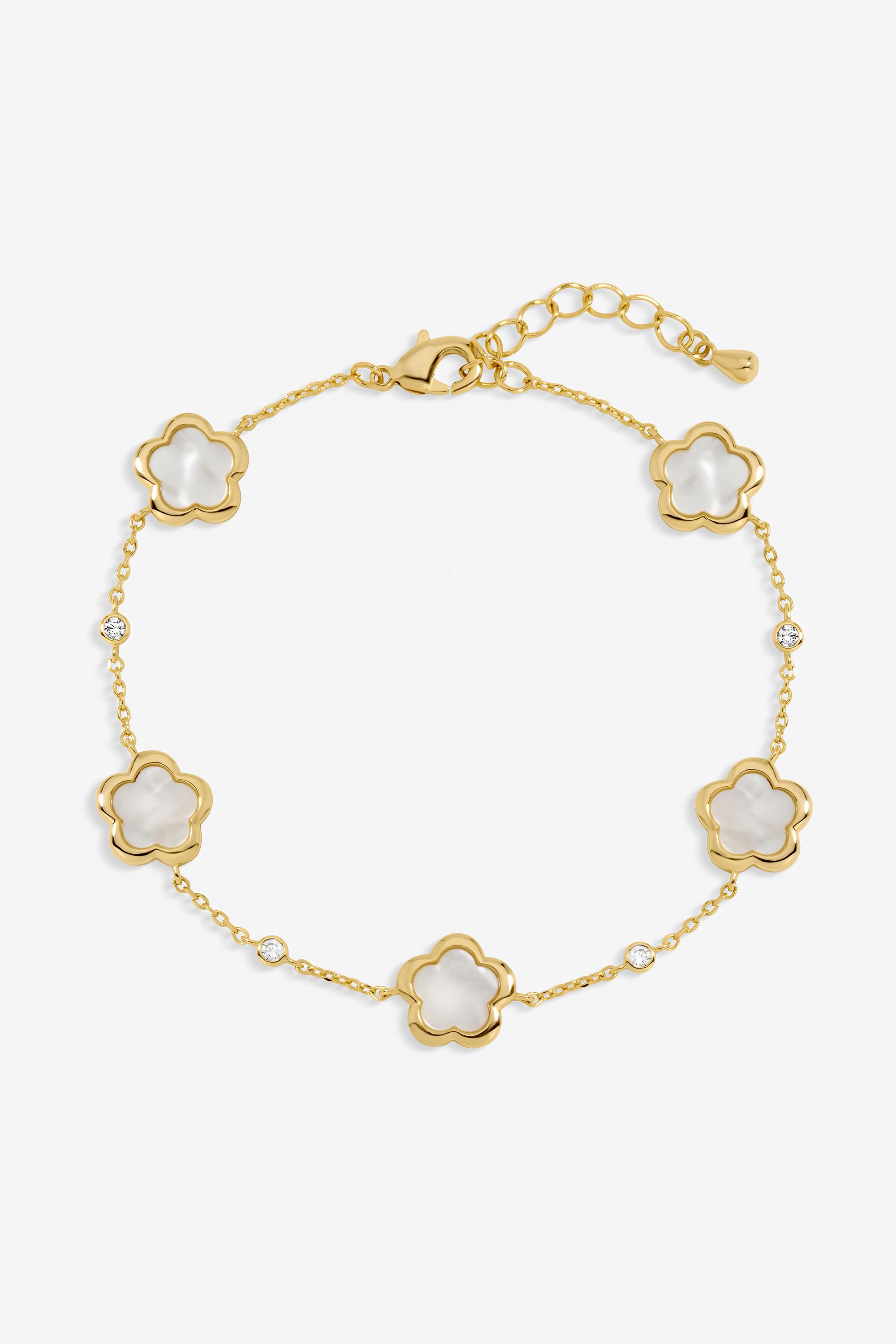 Inicio Gold Plated and Mother of Pearl Flower Station Bracelet - Gift Pouch image 1