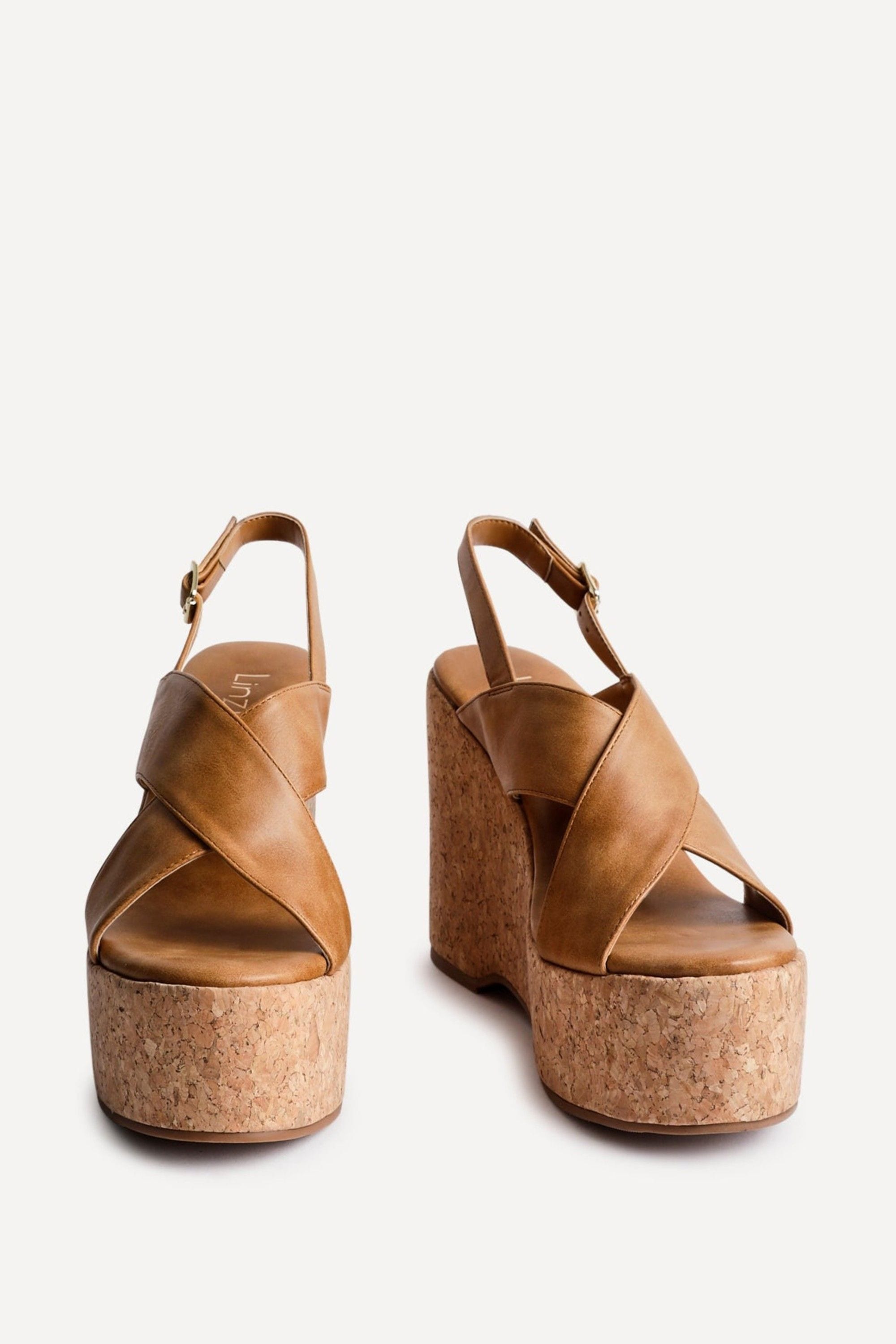 Linzi Santana Tan Faux Leather Crossover High Platform Cork Wedge image 3
