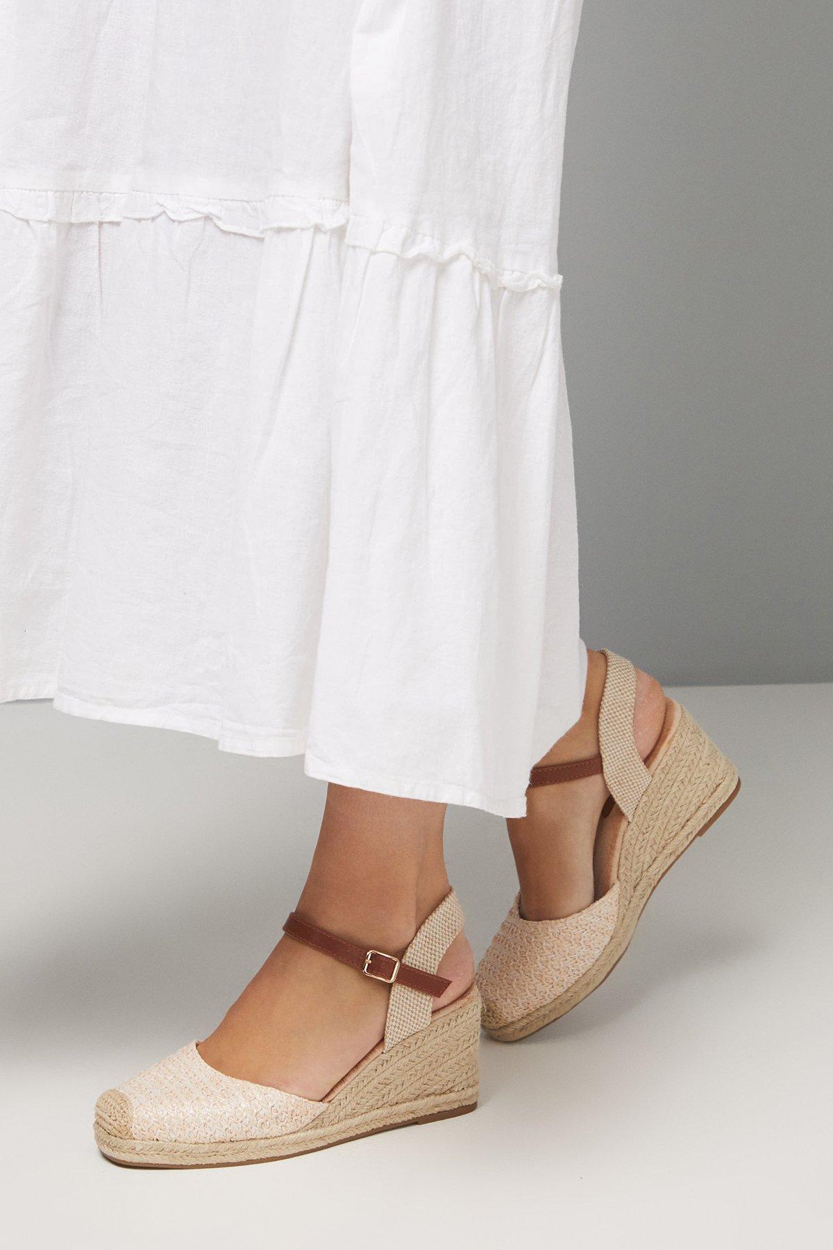 Dorothy Perkins Good For The Sole: Vaeloras Faux Suede Comfort Sock Closed Toe Medium Espadrille Wedge Sandals Beige image 2