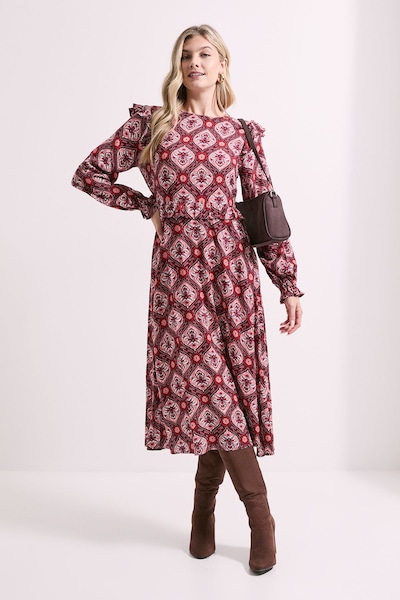Dorothy Perkins Frill Detail Long Sleeve Midi Dress Multi