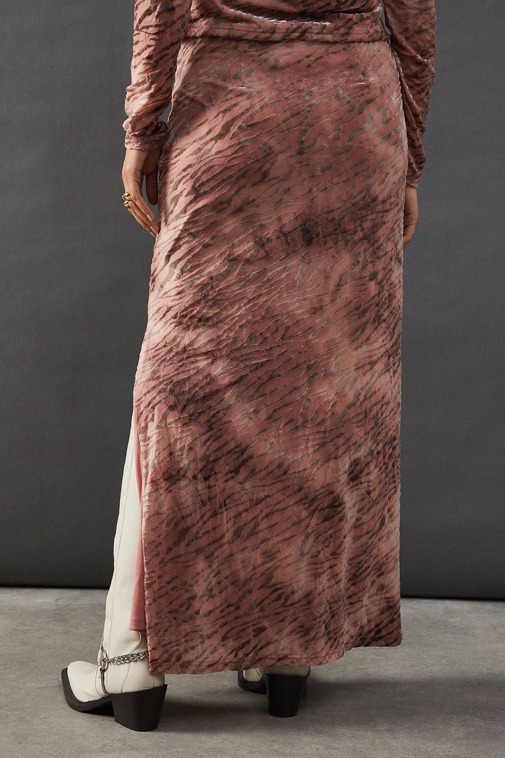 Warehouse Burnout Velvet Column Maxi Skirt Zebra image 3