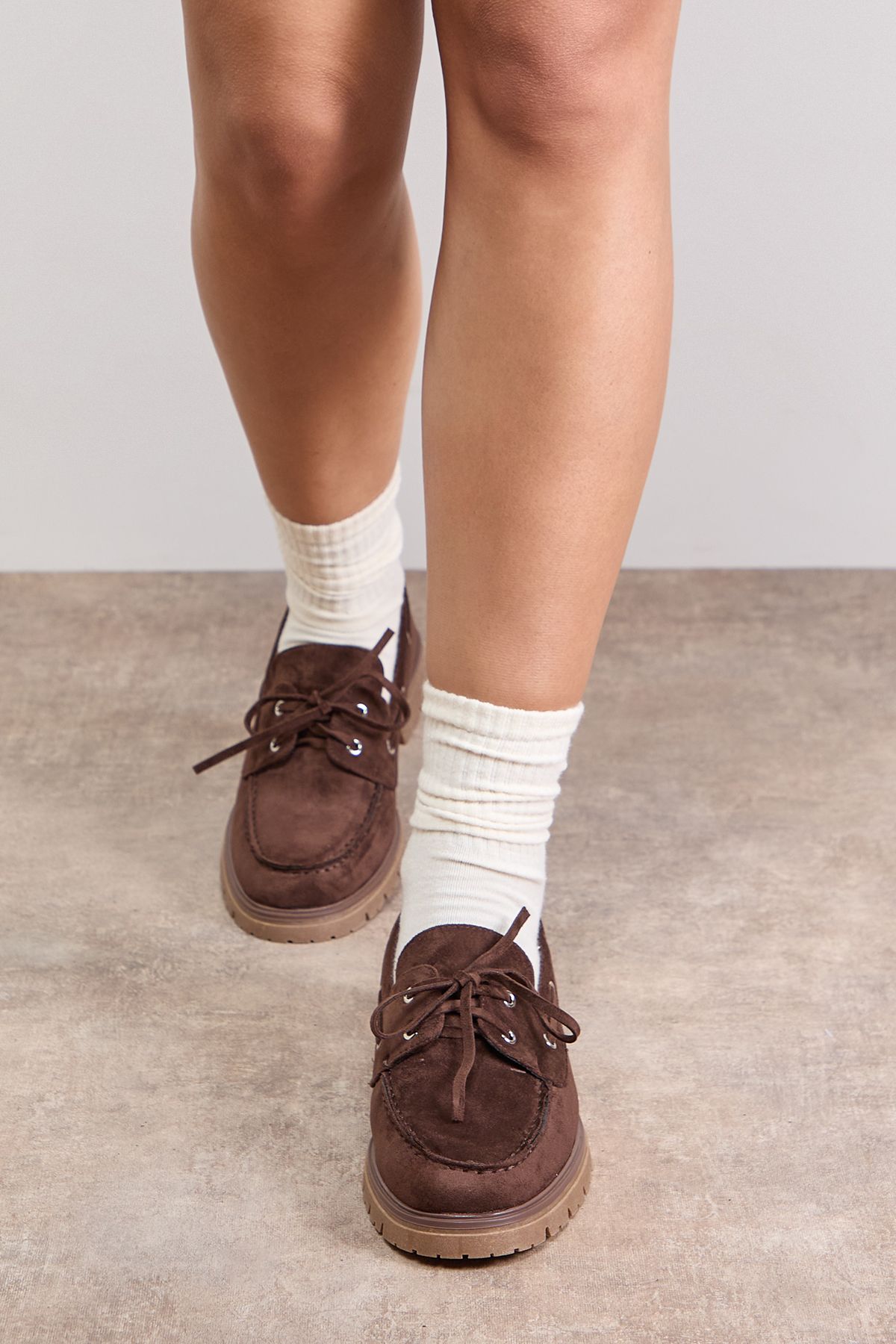 Oasis Claire Faux Suede Chunky Boat Shoes Chocolate image 3