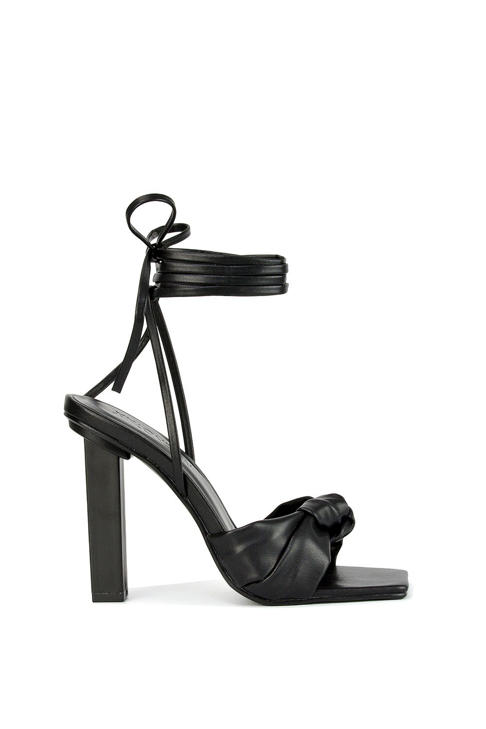 XY London 'Evelyn' Knot Detail Strappy Lace Up Square Toe Block High Heel Sandals image 1
