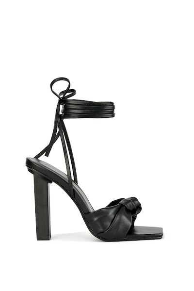 XY London 'Evelyn' Knot Detail Strappy Lace Up Square Toe Block High Heel Sandals