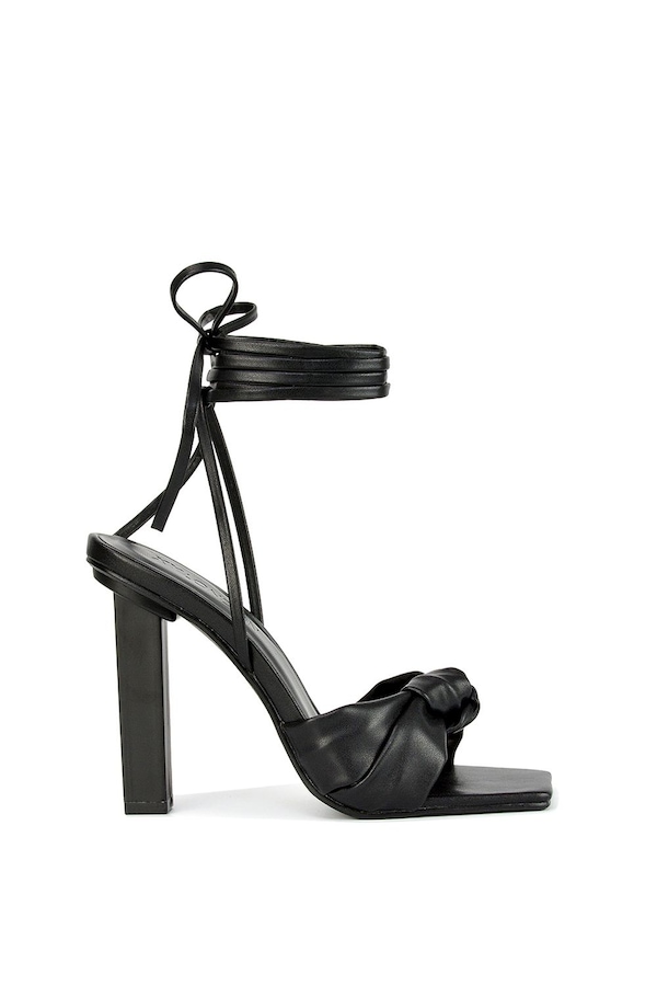 XY London 'Evelyn' Knot Detail Strappy Lace Up Square Toe Block High Heel Sandals
