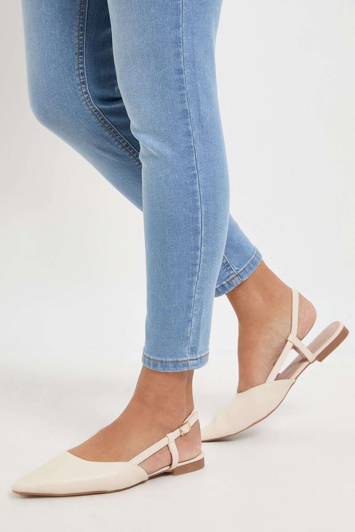 Dorothy Perkins Briony Faux Leather Pointed Slingback Flat Shoes Beige