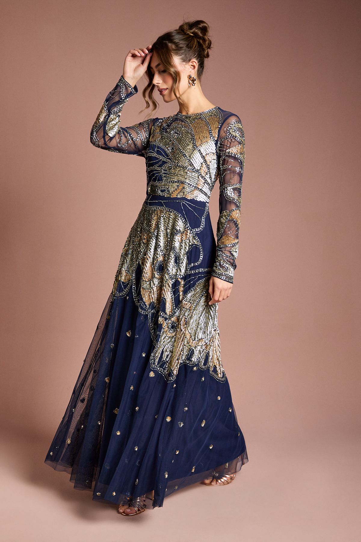 Coast Premium Hand Embellished Maxi Dress Navy