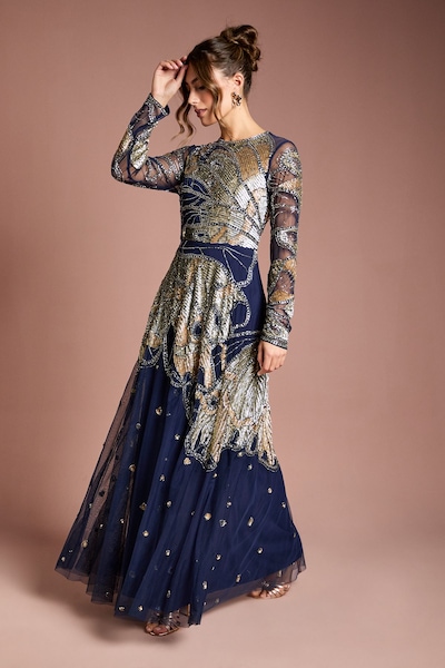 Coast Premium Hand Embellished Maxi Dress Navy