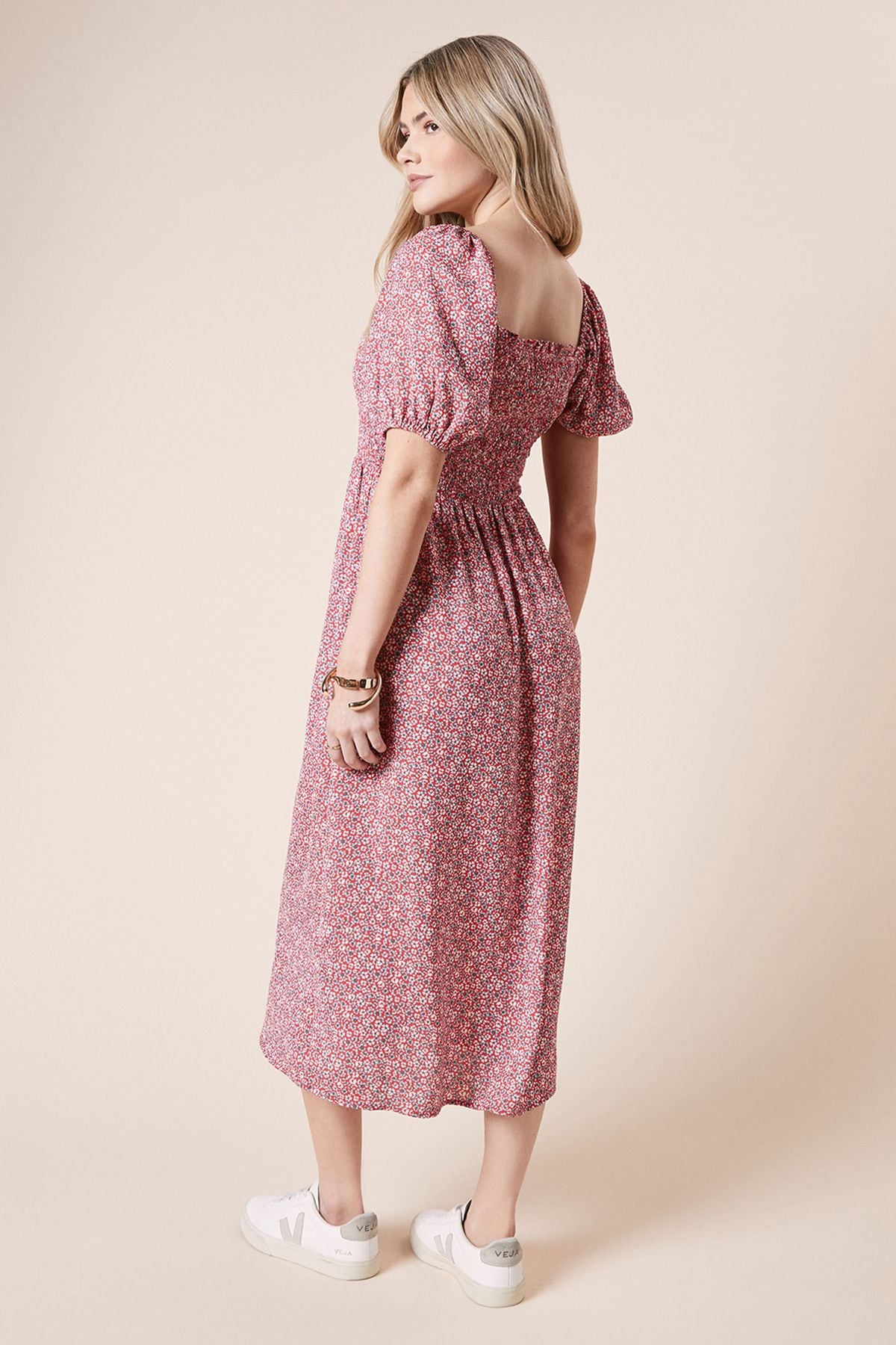 Dorothy Perkins Ditsy Shirred Bodice Midi Dress Pink image 3