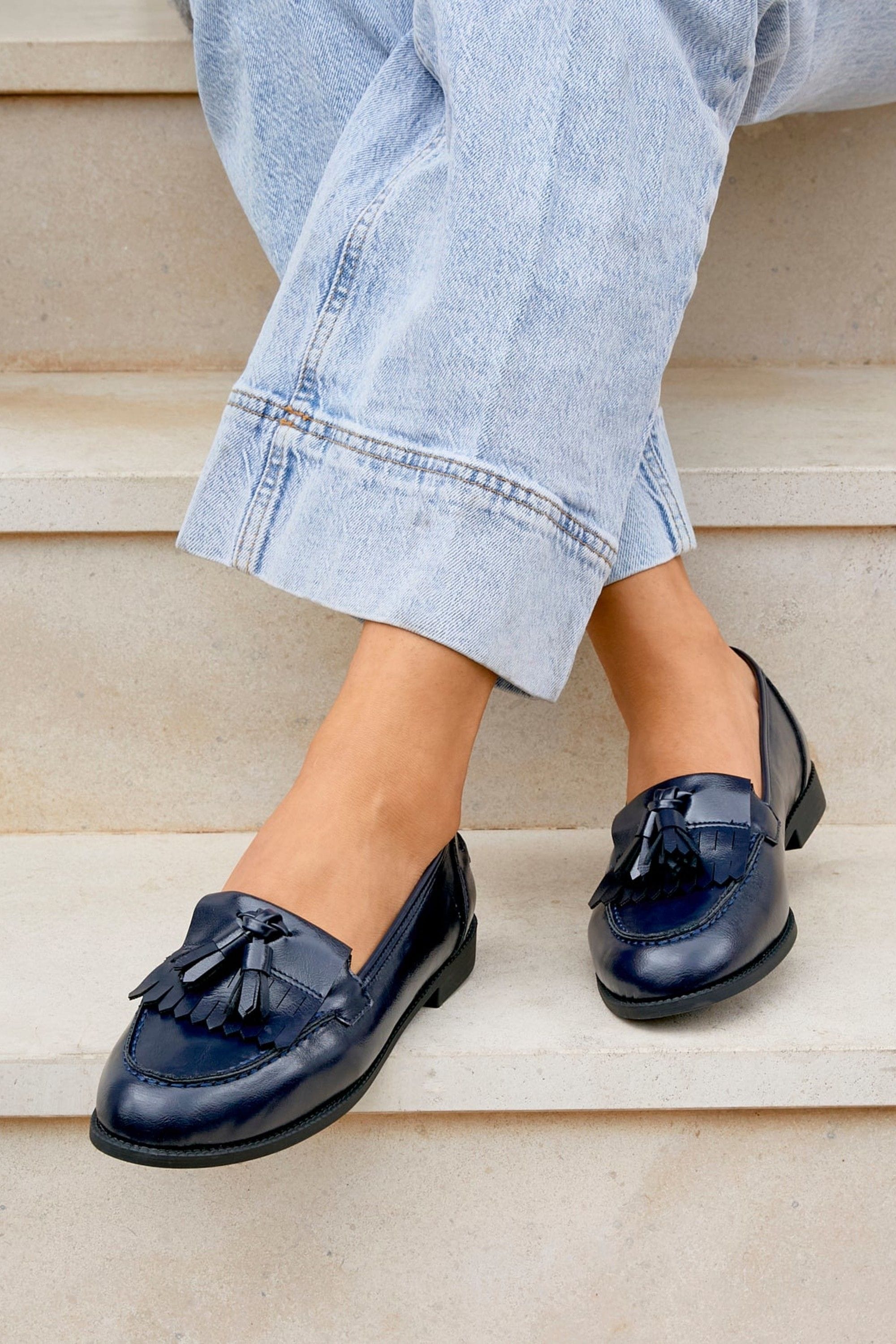 Linzi Rosemary Navy Faux Leather Classic Slip On Loafer image 2