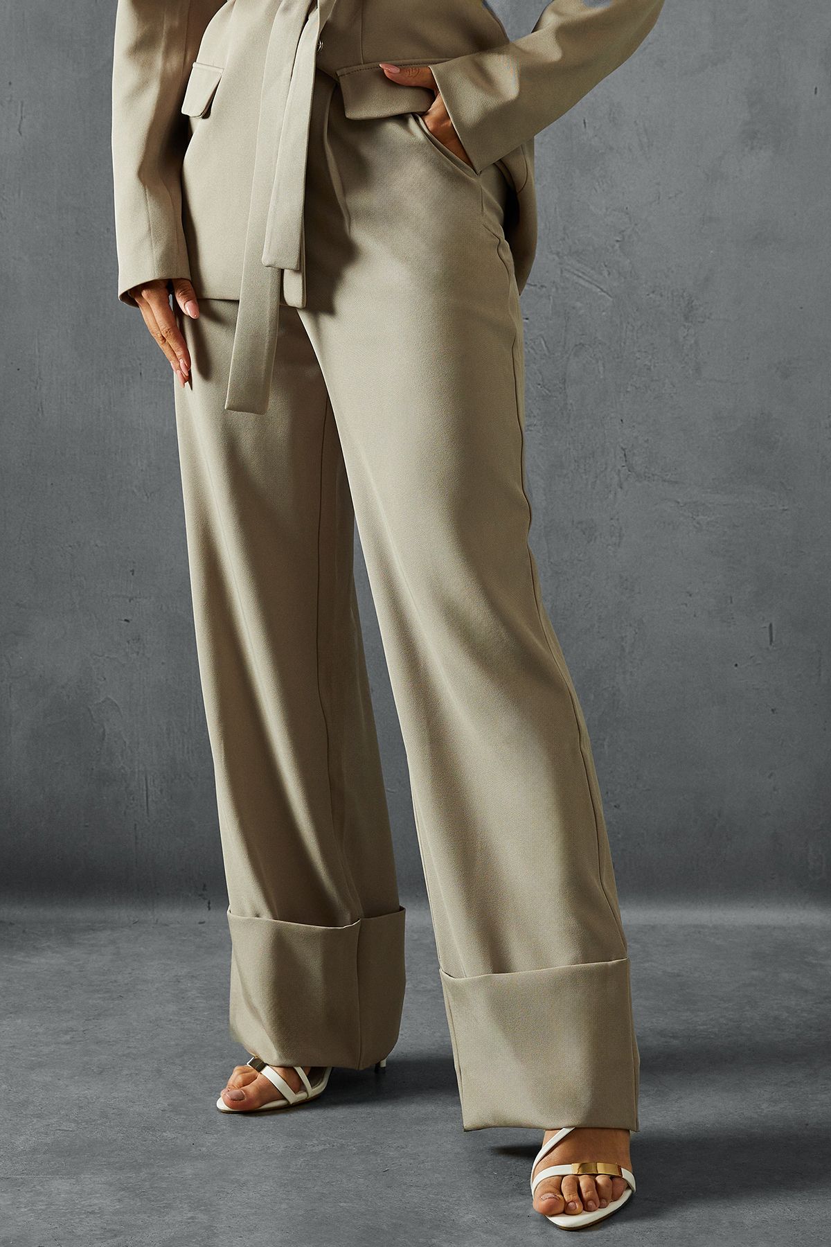 MissPap Tailored Fold Over Hem Trousers Stone image 1
