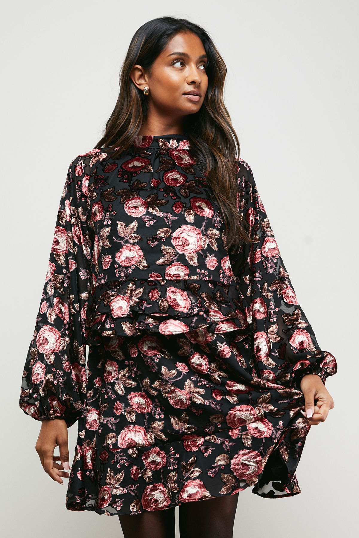 Oasis Devore Tiered Boho Mini Dress Rose image 2