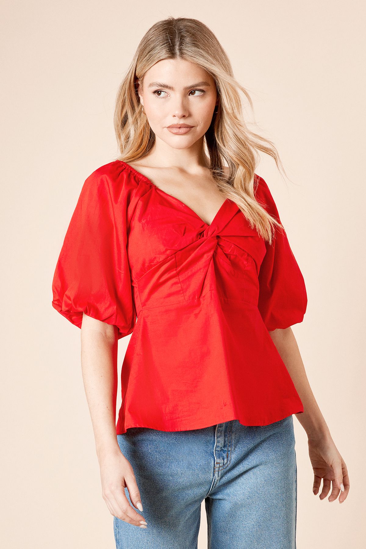 Dorothy Perkins Knot Detail Peplum Top Red image 1